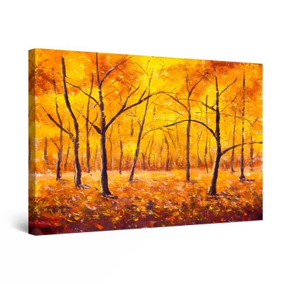 Canvas Wall Art - Golden Forest Trees Painting Golden Forest Trees