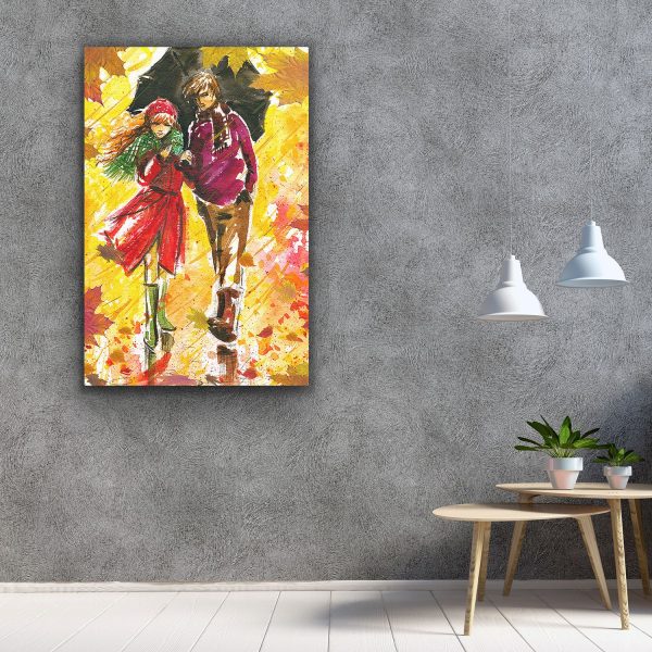 Canvas Wall Art - Pastel Couple in the Rain