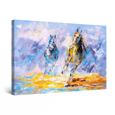 Canvas Wall Art - Abstract Horses Blue and Orange Painting