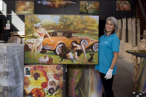 Canvas Wall Art - Orange Retro Car and Woman