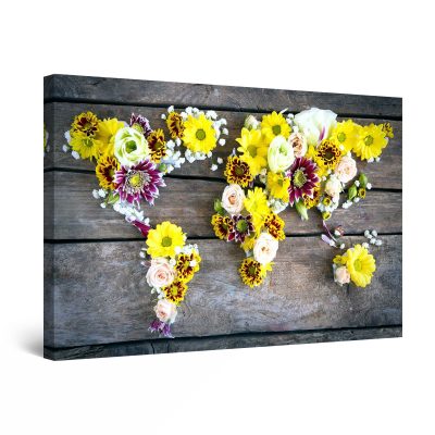 Canvas Wall Art - Abstract - World Map Flowers in Amsterdam