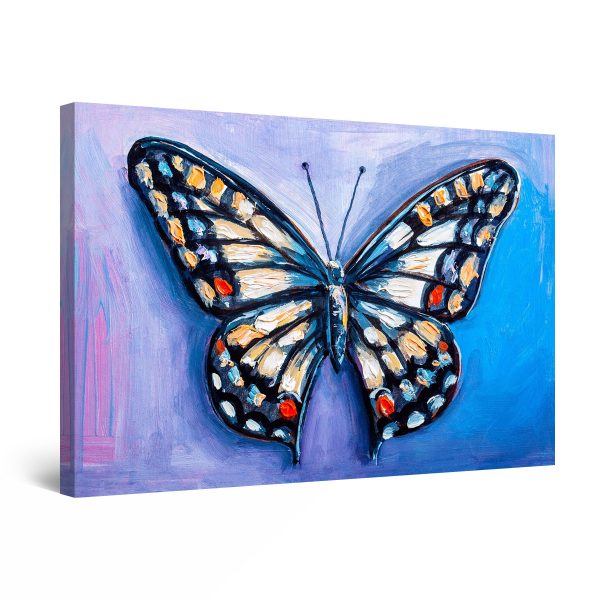 Canvas Wall Art - Precious Blue Butterfly, Red Details