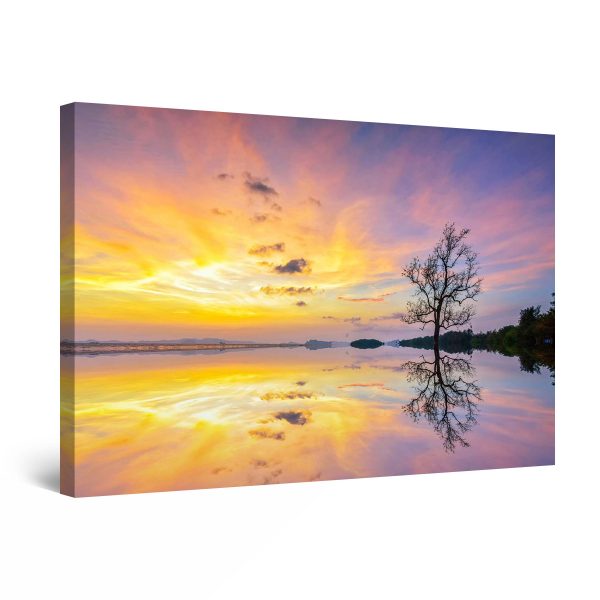 Canvas Wall Art - Surreal Golden Sunrise Purple Landscape