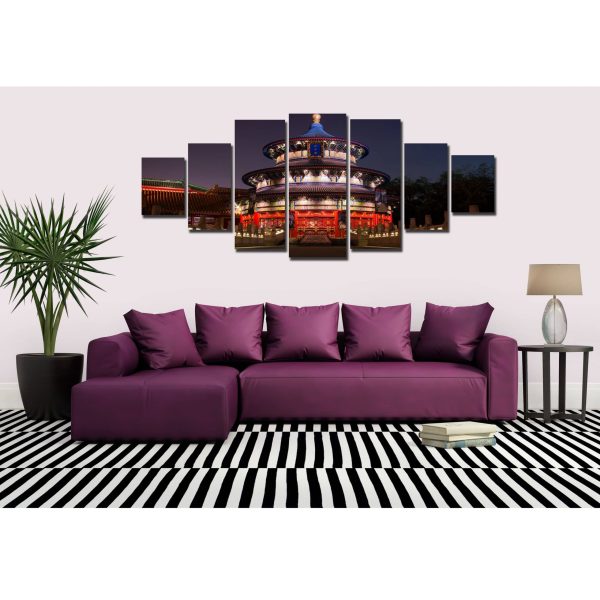 Huge Canvas Wall Art - Temple of Heaven At Night Set of 7 Panels