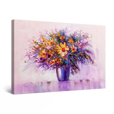 Canvas Wall Art - Abstract - Yellow Flowers in Purple Vase Painting