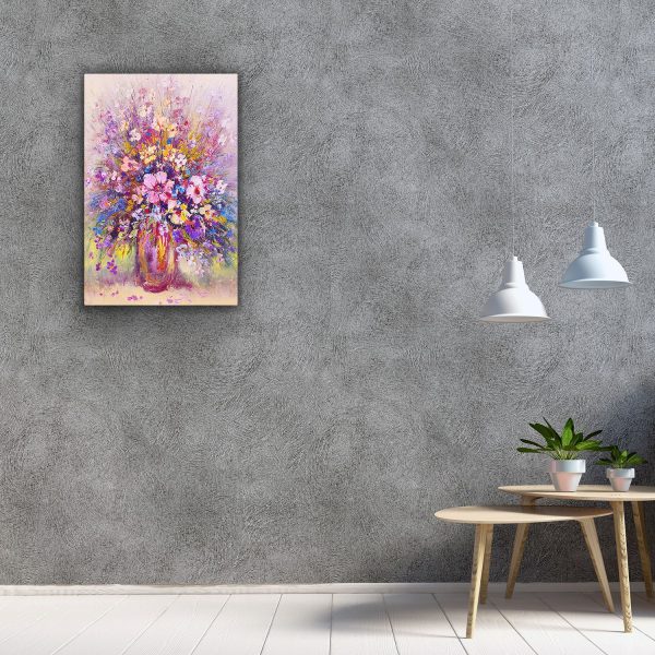 Canvas Wall Art - Pink Color Flowers in Vase Love