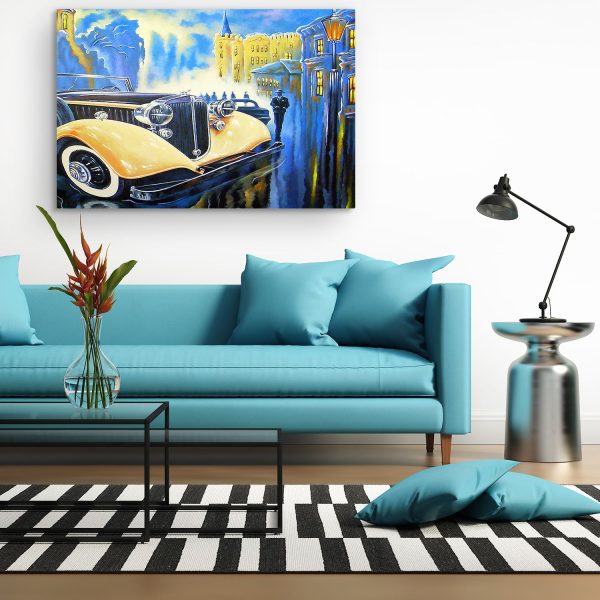 Canvas Wall Art - Monaco Casino Retro Yellow Car
