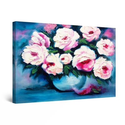 Canvas Wall Art - Abstract - Beautiful Peonies Pink White Flowers Painting