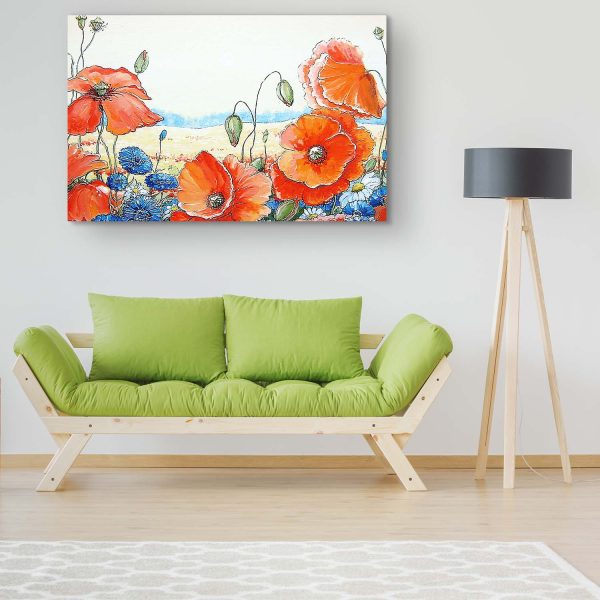 Canvas Wall Art - Stylized Red Poppies Flowers