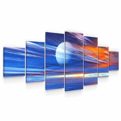 Huge Canvas Wall Art - Light Behind The Planet Set of 7 Panels