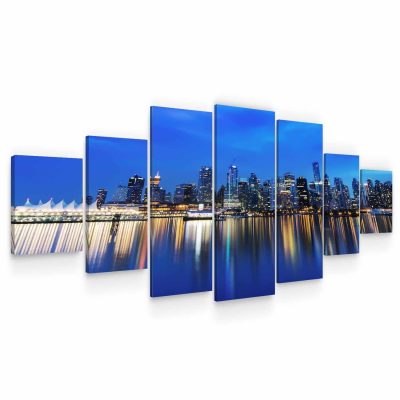 Huge Canvas Wall Art - City Lights Reflection Set of 7 Panels