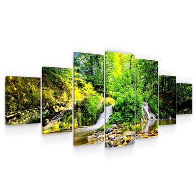 Huge Canvas Wall Art - Green Forest Panorama Landscape Set of 7 Panels