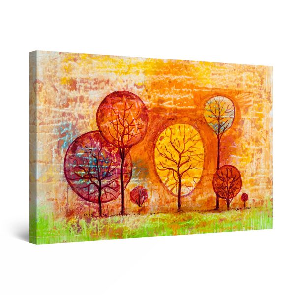 Canvas Wall Art - Abstract Rainbow Trees Painting Red Orange
