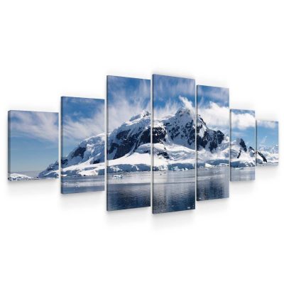 Huge Canvas Wall Art - White Mountains and Lake Set of 7 Panels