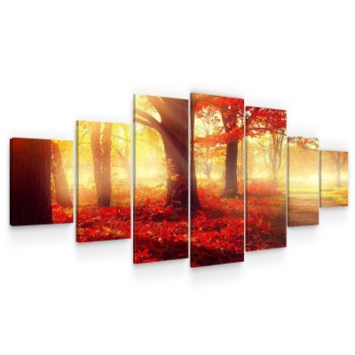 Huge Canvas Wall Art - Red Forest Set of 7 Panels