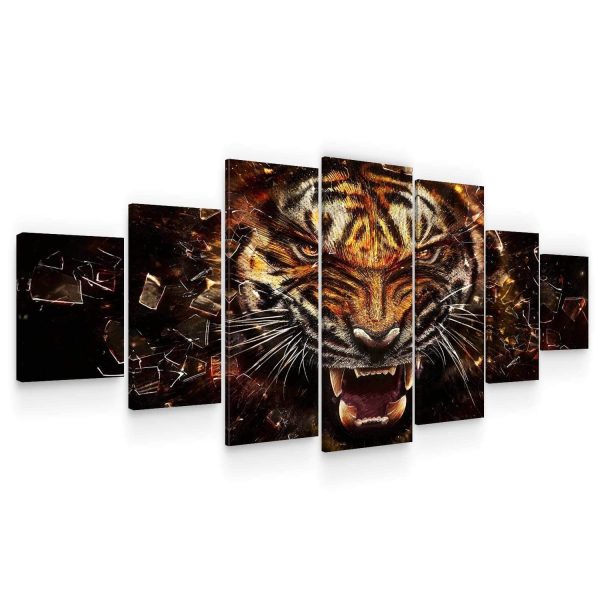 Huge Canvas Wall Art-Powerful Tiger Set of 7 Panels