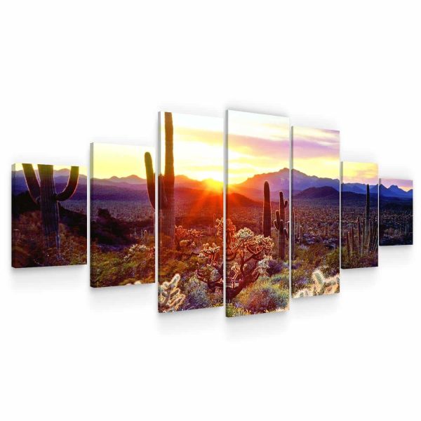 Huge Canvas Wall Art - Arizona Landscape In Sunrise Set of 7 Panels