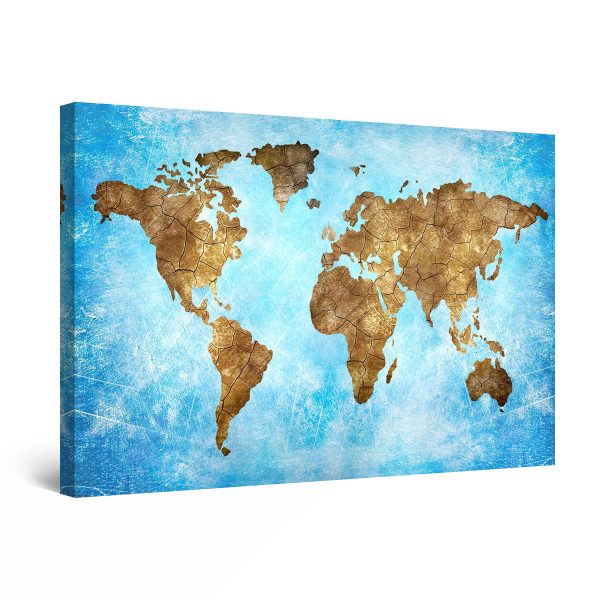 Canvas Wall Art - World Map Brown Teal Abstract