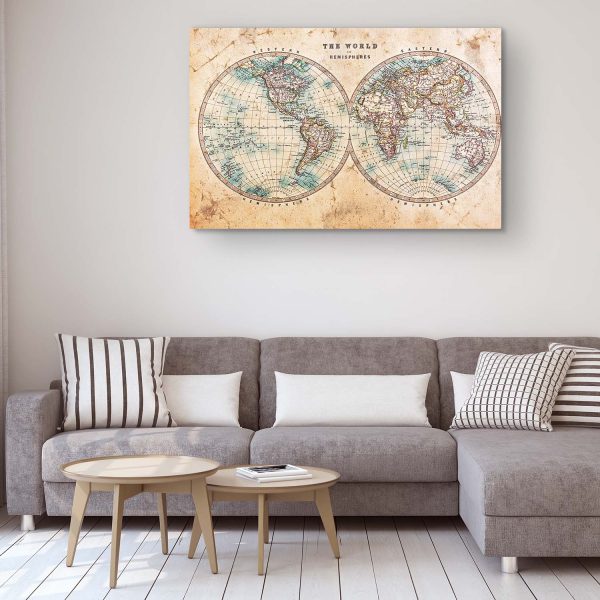 Canvas Wall Art - Brown Spheres World Map Decor