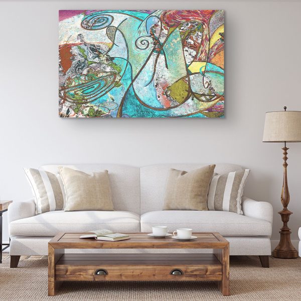 Canvas Wall Art - Red Teal Abstract Painting Ether