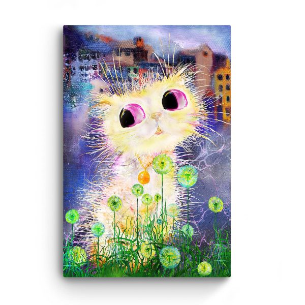 Canvas Wall Art - Abstract - Cute White Funny Cat Painting for Kids