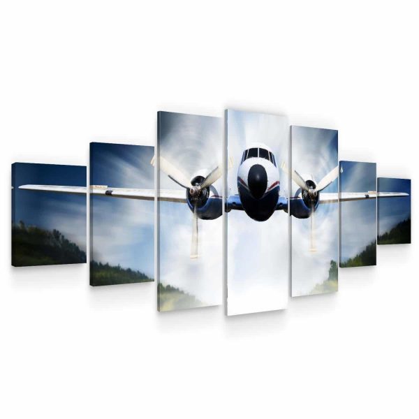 Huge Canvas Wall Art - Plane In The Sky Set of 7 Panels