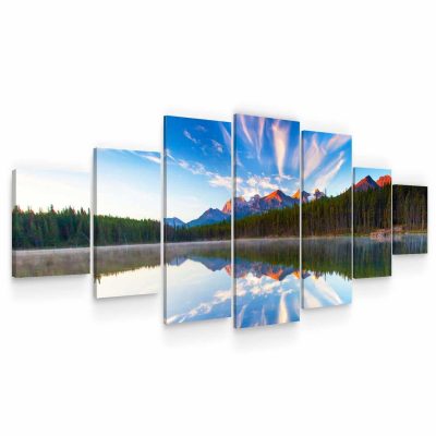 Huge Canvas Wall Art - Mountain Lake Reflection Set of 7 Panels