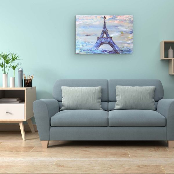 Canvas Wall Art - Blue Eiffel Tower Paris France