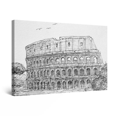 Canvas Wall Art - Colosseum Rome Italy Black and White Sketch