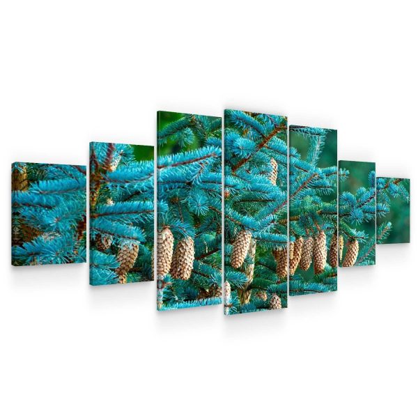 Huge Canvas Wall Art-Pine Tree Branch With Cones Set of 7 Panels