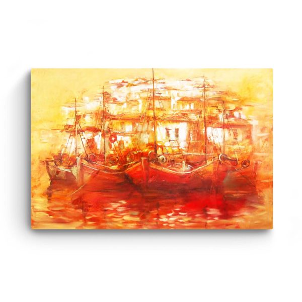 Canvas Wall Art - Red Painting Boats in Algarve, Portugal