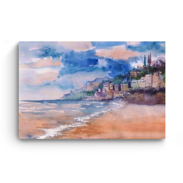 Canvas Wall Art - Watercolor Amalfi Coast Italy