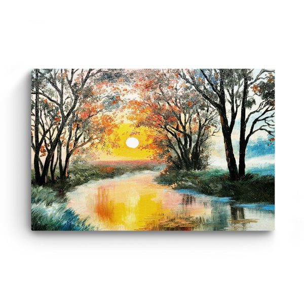 Canvas Wall Art - Lake Forest Trees Landscape