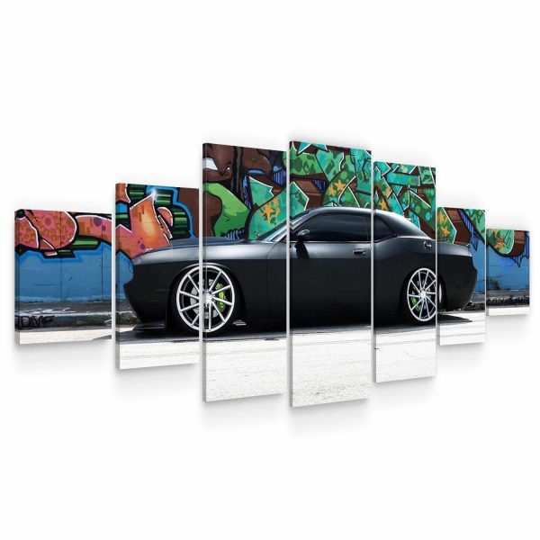 Huge Canvas Wall Art - Classy Black Car Set of 7 Panels