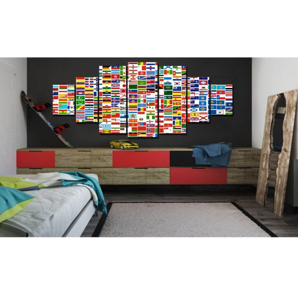 Huge Canvas Wall Art - World Flags Set of 7 Panels