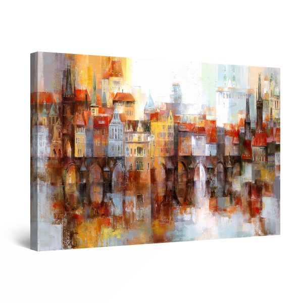 Canvas Wall Art - Foggy City Colored Buildings