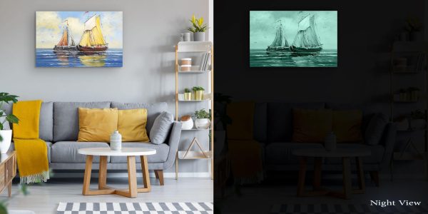 Canvas Wall Art - Abstract - Two Boats on the Quiet Sea Painting