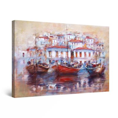 Canvas Wall Art - Abstract - Old Fisherman Harbor in Crete, Greece