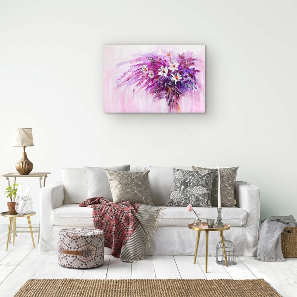 Canvas Wall Art - Abstract White Purple Flowers