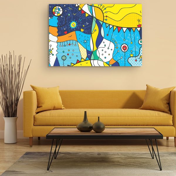 Canvas Wall Art - Abstract Kids Blue Yellow World