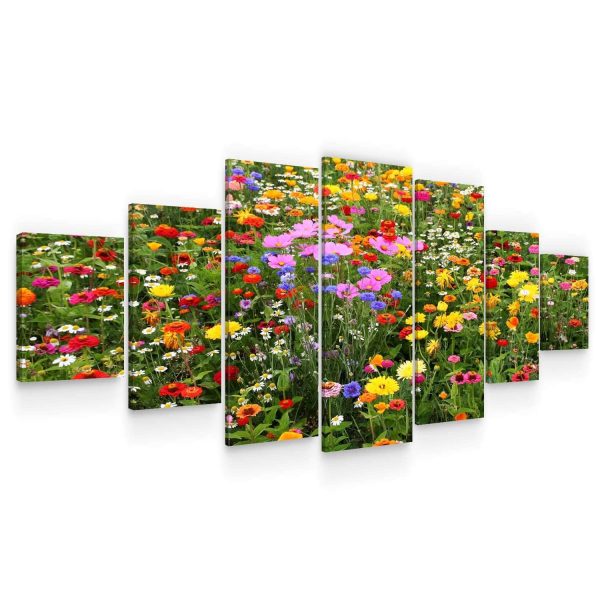 Huge Canvas Wall Art - Flower Field Set of 7 Panels