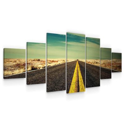 Huge Canvas Wall Art - Straight Road Disappearing Into Distance Set of 7 Panels