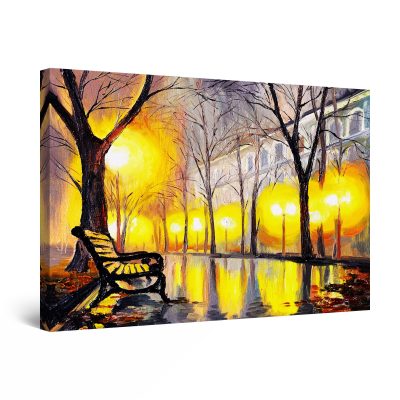 Canvas Wall Art - Yellow Night Lights of the City