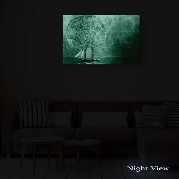 Canvas Wall Art - Abstract Ship and Moon Gray