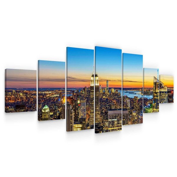 Huge Canvas Wall Art - Sunset In The City Set of 7 Panels
