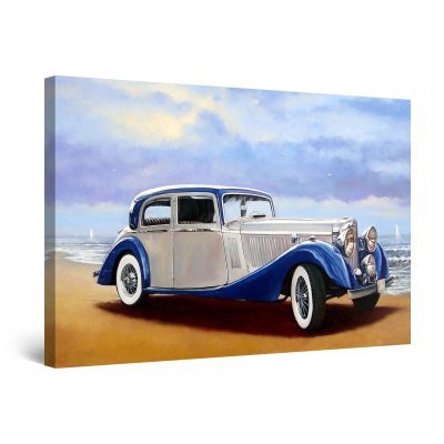 Canvas Wall Art - Retro Blue White Car