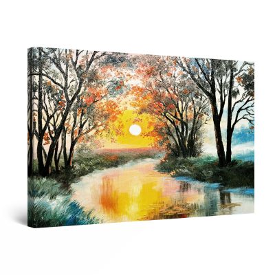 Canvas Wall Art - Lake Forest Trees Landscape