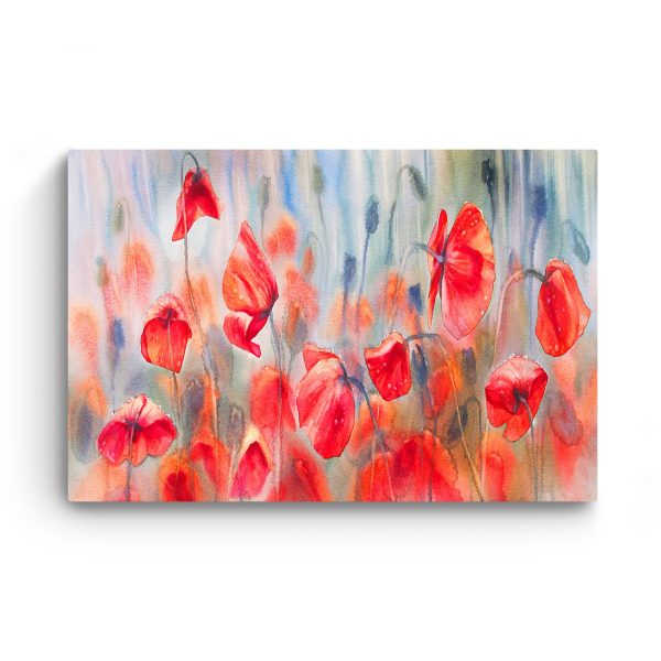 Canvas Wall Art - Watercolor Poppies Red Flowers