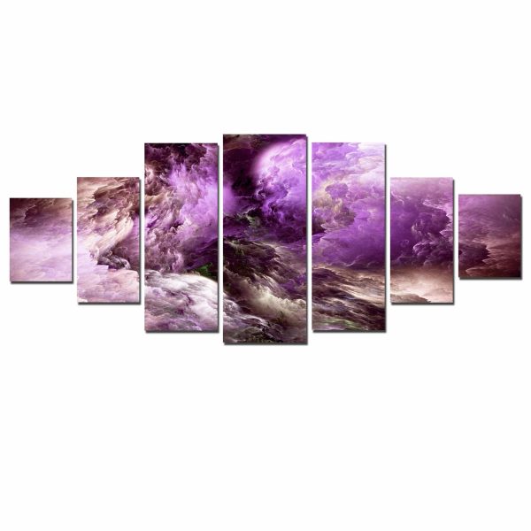 Huge Canvas Wall Art - Abstrakt Inspirational Purple Set of 7 Panels