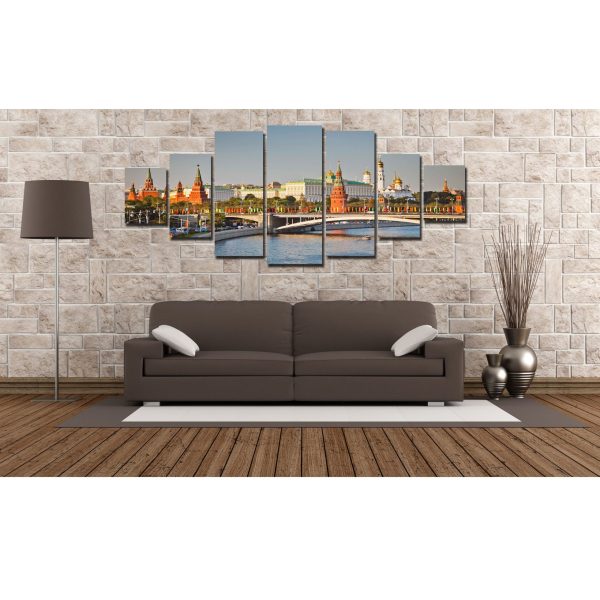 Huge Canvas Wall Art - Kremlin On The Bank Of Moscow River Set of 7 Panels